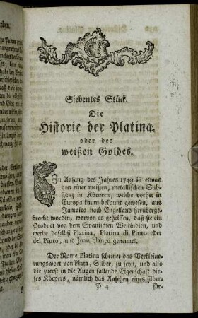 Siebentes Stück. Die Historie der Platina oder des weißen Goldes.