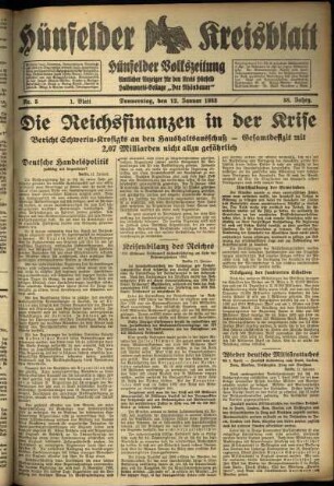 Erste Ausgabe vom Donnerstag, den 12. Januar 1933.