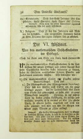 Der VI. Abschnitt. Von den mathematischen Beschaffenheiten der Erdkugel