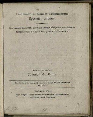 Specimen 3: Lectionum in Novum Testamentum specimen. Specimen 3
