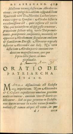 Oratio De Patriarcha Isaac.