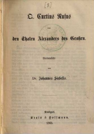 Q. Curtius Rufus von den Thaten Alexanders des Großen