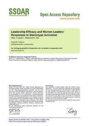 Leadership Efficacy and Women Leaders' Responses to Stereotype Activation