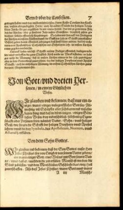 Von Gott/ und dreien Personen/ in einem Göttlichen Wesen.