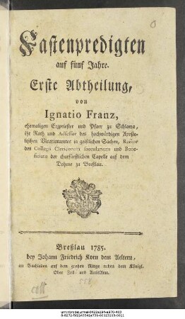 Fastenpredigten auf fünf Jahre ...