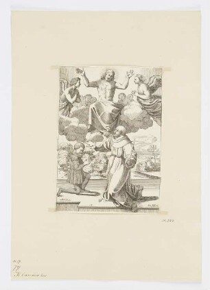Christus erscheint dem heiligen Didacus von Alcalà, Blatt 18 aus: Annibale Carracci, "Vita di San Diego, Dipinta nella Cappella di Saint Giacomo de Spagnuoli in Roma", Rom 1646