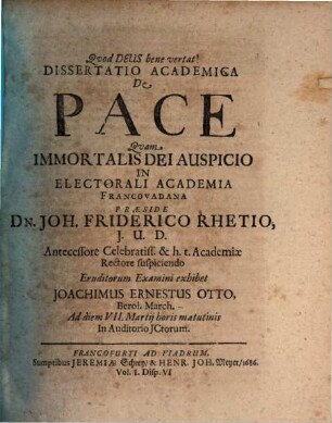 Dissertatio Academica De Pace