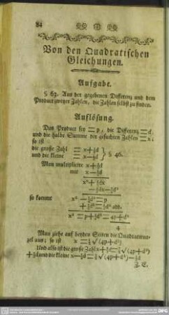 Von den Quadratischen Gleichungen