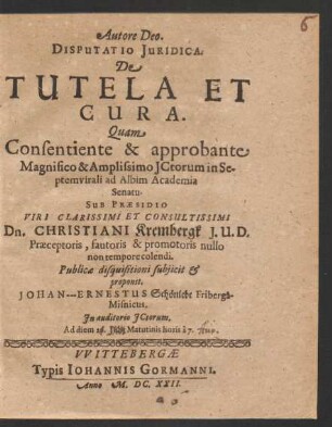 Disputatio Iuridica De Tutela Et Cura