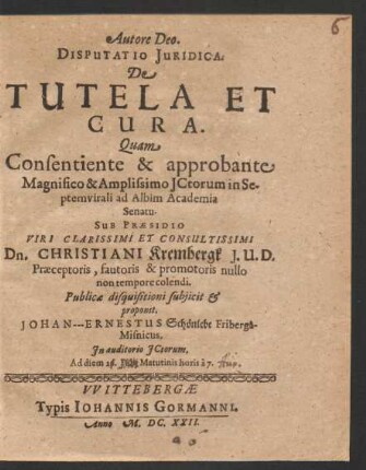 Disputatio Iuridica De Tutela Et Cura