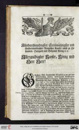 Allerdurchlauchtigster, Großmächtigster und Unüberwindlichster Römischer Kayser, auch zu Hispanien, Hungarn und Böheimb König