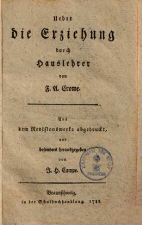 Über die Erziehung durch Hauslehrer