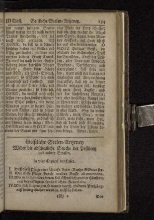 Geistliche Seelen Artzeney Wider die abscheuliche Seuche der Pestilentz und andere Strafen, in vier Capitel verfasset.