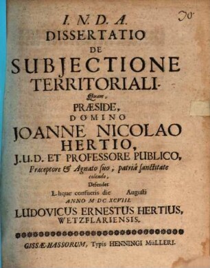 Dissertatio De Subiectione Territoriali