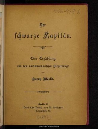 Der schwarze Kapitän : eine Erzählung aus dem nordamerikanischen Bürgerkriege