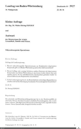 Anfrage der FDP: Mikrochirurgische Operationen