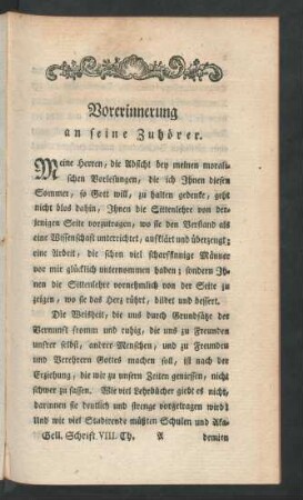 Vorerinnerung an seine Zuhörer