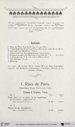1. Rues de Paris. Sammlung Hugo Strauss, Paris (Nr. 1-15)