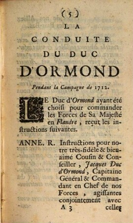 La conduite du Duc d'Ormond pendant la campagne de 1712 en Flandre : où l'on voit par les lettres des Lords Oxford et Bulingbroke et des généraux Villars et Ormond toute l'intrigue ... ; trad. de l'angl.