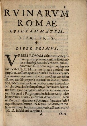 Ruinarum Romae Epigrammata : quibus miranda urbis agnoscuntur sacra visitantur nova et vetera elogiis reconsentur