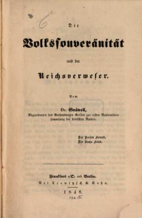 Die Volkssouveränität und der Reichsverweser