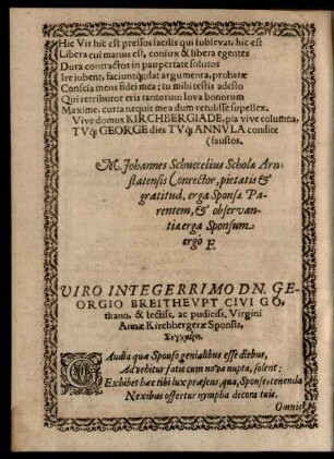 Viro Integerrimo Dn. Georgio Breitheupt ... Virgini Annae Kirchbergerae ...