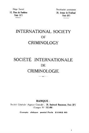 Société Internationale de Criminologie - International Society of Criminology