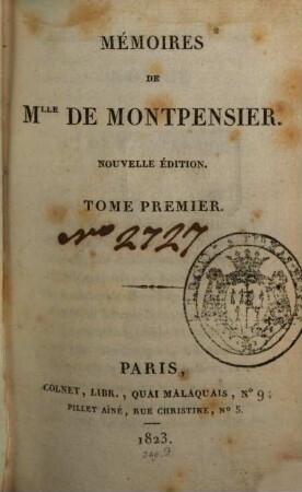 Mémoires De Mlle De Montpensier. 1