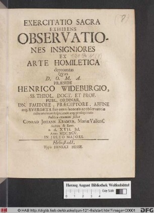 Exercitatio Sacra Exhibens Observationes Insigniores Ex Arte Homiletica depromtas
