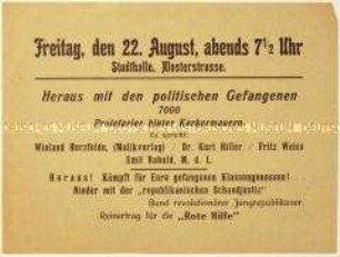 Ankündigung einer Veranstaltung des Bundes revolutionärer Jungrepublikaner zur Freilassung politischer Gefangener