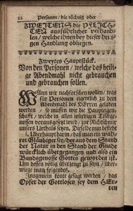 Zweytes Hauptstück. Von den Personen / welche das heilige Abendmahl nicht gebrauchen und gebrauchen sollen.