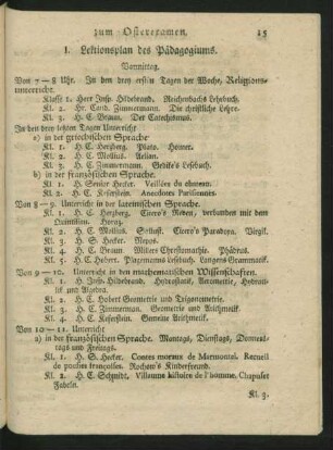 I. Lektionsplan des Pädagogiums.
