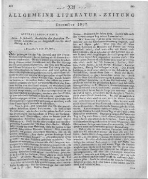 Herzog, K.: Geschichte der deutschen National-Litteratur mit Proben der deutschen Dichtkunst und Beredsamkeit. Zum Gebrauch auf gelehrten Schulen und zum Selbstunterricht dargestellt. Jena: Schmid 1831 (Beschluss von Nr. 230)