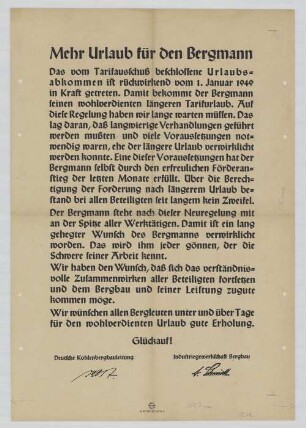 "Mehr Urlaub für den Bergmann"
