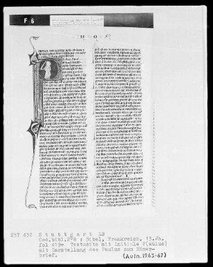 Bibel — Initiale P (aulus), darin der Apostel Paulus, Folio 419verso