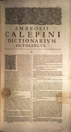 Dictionarium octolingue : adiectae sunt Latinis dictionibus Hebraeae, Graecae, Gallicae, Italicae, Germanicae, Hispanicae atque Anglicae, ..., [1]