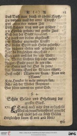 §. 4. Schön Geläut und Erhaltung der grossen Glock
