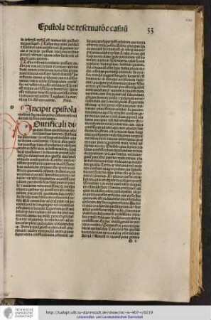 Incipit epistola eiusdem super moderatione casuum reservandorum in foro penitentie.