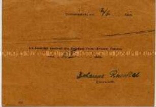 Postkarte (Vordruck) einer Jüdin aus dem KZ Theresienstadt zur Bestätigung des Empfangs eines Paketes - Familienkonvolut