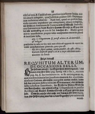 Requisitum Alterum, De Occasione Belli