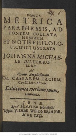 Psalmi LI. Metrica Paraphrasis : Ad Fontem Collata Hebraeum, Et Notis Philologicis Illustrata