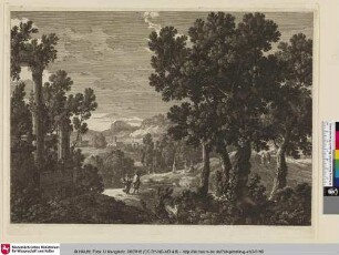 [Waldlandschaft mit Ruine und Wanderern]