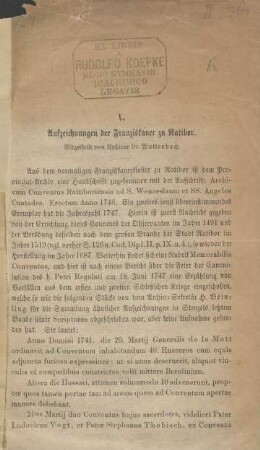 Aufzeichnungen der Franziskaner zu Ratibor
