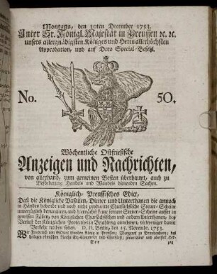 No. 50. Montags, den 10ten December, 1753.
