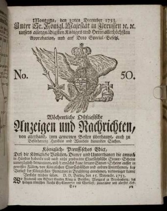 No. 50. Montags, den 10ten December, 1753.