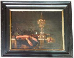 Gerard van Berleborch: Stilleben mit Hummer, Pokal, Tulpe und einem Vogel