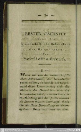 Erster Abschnitt. Ueber die wissenschaftliche Behandlung der Grundsätze des peinlichen Rechts