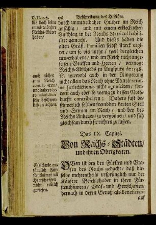 Das IX. Capitel. Von Reichs-Städten und ihren Obrigkeiten