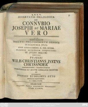 Dissertatio Philologica De Connvbio Josephi Ac Mariae Vero