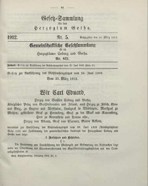 5. Gesetz zur Ausführung des Viehseuchengesetzes vom 26. Juni 1909. Vom 25. März 1912